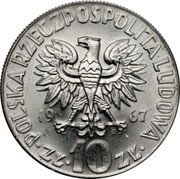Poland 10 Zlotych Nicolaus Copernicus. Small Type. Trial Strike 1967 MW KM# Pr163 POLSKA RZECZPOSPOLITA LUDOWA 1967 MW ZŁ 10 ZŁ coin obverse Poland 10 Zlotych Nicolaus Copernicus. Small Type. Trial Strike 1967 MW KM# Pr163 POLSKA RZECZPOSPOLITA LUDOWA 1967 MW ZŁ 10 ZŁ coin obverse