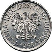 Poland 10 Zlotych Tadeusz Kosciuszko. No Proba. Trial Strike 1958  Without inscription KZ-EJ KM# Pr52 POLSKA RZECZPOSPOLITA LUDOWA 1958 coin obverse Poland 10 Zlotych Tadeusz Kosciuszko. No Proba. Trial Strike 1958  Without inscription KZ-EJ KM# Pr52 POLSKA RZECZPOSPOLITA LUDOWA 1958 coin obverse