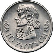 Poland 10 Zlotych Tadeusz Kosciuszko. No Proba. Trial Strike 1958  Without inscription KZ-EJ KM# Pr52 10 ZŁOTYCH coin reverse Poland 10 Zlotych Tadeusz Kosciuszko. No Proba. Trial Strike 1958  Without inscription KZ-EJ KM# Pr52 10 ZŁOTYCH coin reverse