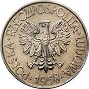 Poland 10 Zlotych (Tadeusz Kosciuszko. Proba) KM# Pr54 POLSKA RZECZPOSPOLITA LUDOWA 1958 coin obverse Poland 10 Zlotych (Tadeusz Kosciuszko. Proba) KM# Pr54 POLSKA RZECZPOSPOLITA LUDOWA 1958 coin obverse