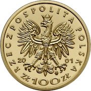 Poland 100 Zlotych Ladislaus I the Elbow-high 2001 MW Proof Y# 416 RZECZPOSPOLITA POLSKA 2001 MW ZŁ 100 ZŁ coin obverse Poland 100 Zlotych Ladislaus I the Elbow-high 2001 MW Proof Y# 416 RZECZPOSPOLITA POLSKA 2001 MW ZŁ 100 ZŁ coin obverse