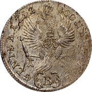Poland 18 Groszy (Friedrich II. B) MONETA AR GENTEA 1752 B FR coin reverse Poland 18 Groszy (Friedrich II. B) MONETA AR GENTEA 1752 B FR coin reverse