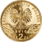 Poland 2 Zlote Lesser Horseshoe Bat 2010 MW Y# 723 RZECZPOSPOLITA POLSKA 2010 MW ZŁ 2 ZŁ coin obverse Poland 2 Zlote Lesser Horseshoe Bat 2010 MW Y# 723 RZECZPOSPOLITA POLSKA 2010 MW ZŁ 2 ZŁ coin obverse