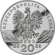 Poland 20 Zlotych European Eel 2003 MW Proof Y# 449 RZECZPOSPOLITA POLSKA MW 2003 ZŁ 20 ZŁ coin obverse Poland 20 Zlotych European Eel 2003 MW Proof Y# 449 RZECZPOSPOLITA POLSKA MW 2003 ZŁ 20 ZŁ coin obverse