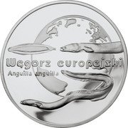 Poland 20 Zlotych European Eel 2003 MW Proof Y# 449 WĘGORZ EUROPEISKI ANGUILLA ANGUILLA coin reverse Poland 20 Zlotych European Eel 2003 MW Proof Y# 449 WĘGORZ EUROPEISKI ANGUILLA ANGUILLA coin reverse