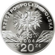 Poland 20 Zlotych Porpoise 2004 MW Proof Y# 515 RZECZPOSPOLITA POLSKA MW 2004 ZŁ 20 ZŁ coin obverse Poland 20 Zlotych Porpoise 2004 MW Proof Y# 515 RZECZPOSPOLITA POLSKA MW 2004 ZŁ 20 ZŁ coin obverse
