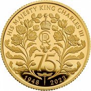 UK 200 Pounds The Royal Mint HIS MAJESTY KING CHARLES III CR III 75 DT 1948 2023 coin reverse