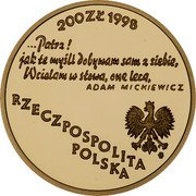 Poland 200 Zlotych Bicentenary of Adam Miczkiewicz's Birth 1998 Proof Y# 353 200 ZŁ 1998 ...PATRZ! JAK TE MYŚLI DOBYWAM SAM Z SIEBIE, WCIELAM W SŁOWA, ONE LECĄ ADAM MICKIEWICZ MW RZECZPOSPOLITA POLSKA coin obverse Poland 200 Zlotych Bicentenary of Adam Miczkiewicz's Birth 1998 Proof Y# 353 200 ZŁ 1998 ...PATRZ! JAK TE MYŚLI DOBYWAM SAM Z SIEBIE, WCIELAM W SŁOWA, ONE LECĄ ADAM MICKIEWICZ MW RZECZPOSPOLITA POLSKA coin obverse