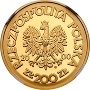 Poland 200 Zlotych The 20th Anniversary of Forming the Solidarity Trade Union 2000 Proof Y# 397 RZECZPOSPOLITA POLSKA 2000 MW ZŁ 200 ZŁ coin obverse
