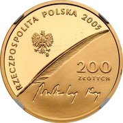 Poland 200 Zlotych 500th Anniversary of the Birth of Mikolaj Rej 2005 MW Proof Y# 889 RZECZPOSPOLITA POLSKA 2005 MW 200 ZŁOTYCH MIKOŁAJ REJ coin obverse Poland 200 Zlotych 500th Anniversary of the Birth of Mikolaj Rej 2005 MW Proof Y# 889 RZECZPOSPOLITA POLSKA 2005 MW 200 ZŁOTYCH MIKOŁAJ REJ coin obverse
