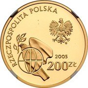 Poland 200 Zlotych 60th Anniversary of Ending of II World War 2005 MW Proof Y# 887 RZECZPOSPOLITA POLSKA MW 2005 200 ZŁ coin obverse Poland 200 Zlotych 60th Anniversary of Ending of II World War 2005 MW Proof Y# 887 RZECZPOSPOLITA POLSKA MW 2005 200 ZŁ coin obverse