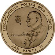 Poland 200 Zlotych John Paul II 2002 MW Proof Y# 438 RZECZPOSPOLITA POLSKA 2002 200 ZŁ MW JAN PAWEŁ II coin obverse
