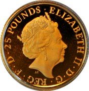 UK 25 Pounds (Elizabeth II Royal Air Force Badge) ELIZABETH II D G REG F D 25 POUNDS J.C coin obverse UK 25 Pounds (Elizabeth II Royal Air Force Badge) ELIZABETH II D G REG F D 25 POUNDS J.C coin obverse
