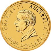 Australia 3000 Dollars Australian Kangaroo 2024 P125 DT CHARLES III AUSTRALIA 3000 DOLLARS coin obverse