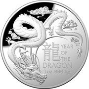 Australia 5 Dollars In the name of Elizabeth II.Year of the Dragon. Domed 2024 Proof Domed BS 兔 YEAR OF THE DRAGON 1OZ .999 AG coin reverse Australia 5 Dollars In the name of Elizabeth II.Year of the Dragon. Domed 2024 Proof Domed BS 兔 YEAR OF THE DRAGON 1OZ .999 AG coin reverse