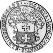 Poland 5 Ducat Karol X Gustaw Swedish Occupation 1658  MONETA NOVA A CIVITATIS ELBINGENSIS 1658 coin reverse