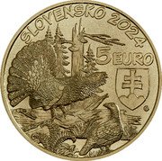 Slovakia 5 Euro Capercaillie 2024 Mk SLOVENSKO 2024 5 EURO coin obverse Slovakia 5 Euro Capercaillie 2024 Mk SLOVENSKO 2024 5 EURO coin obverse