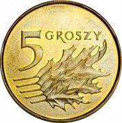 Poland 5 Groszy Circulation Coin. Five Oak Leaves 2019 MW Y# 925 5 GROSZY coin reverse Poland 5 Groszy Circulation Coin. Five Oak Leaves 2019 MW Y# 925 5 GROSZY coin reverse