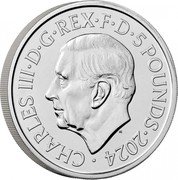 UK 5 Pounds (George Michael. Coloured) CHARLES III D G REX F D 5 POUNDS 2024 MJ coin obverse UK 5 Pounds (George Michael. Coloured) CHARLES III D G REX F D 5 POUNDS 2024 MJ coin obverse