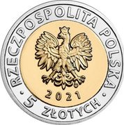 Poland 5 Zlotych The Crane Gate in Gdansk 2021 MW RZECZPOSPOLITA POLSKA MW 2021 5 ZŁOTYCH coin obverse Poland 5 Zlotych The Crane Gate in Gdansk 2021 MW RZECZPOSPOLITA POLSKA MW 2021 5 ZŁOTYCH coin obverse