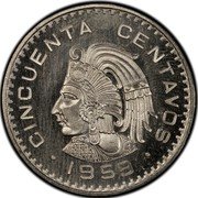 Mexico 50 Centavos Cuauhtemoc. Pattern. 1959 Mo Proof CINCUENTA CENTAVOS 1959 coin reverse Mexico 50 Centavos Cuauhtemoc. Pattern. 1959 Mo Proof CINCUENTA CENTAVOS 1959 coin reverse