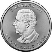 Canada 50 Dollars Maple Leaf Bullion 2024 ₂₄ CHARLES III 50 DOLLARS 2024 SR coin obverse Canada 50 Dollars Maple Leaf Bullion 2024 ₂₄ CHARLES III 50 DOLLARS 2024 SR coin obverse