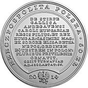 Poland 50 Zlotych Louis the Great 2014 MW Y# 907 RZECZPOSPOLITA POLSKA 50 ZŁ DE STIRPE GALLICA ANDEGAVENSI CAROLI HUNGARIAE REGIS FILIUS, ET REX HUNGAR: CASIMIRI MAG: EX SORORE ELISABETHA NEPOS, ORDINEM/EQUESTREM IN POLON: PLURIBUS PRIVILEGIIS/ORNAVIT OBIIT TYRNAVIAE A.D. 1382. AETAT: 56 2014 MW coin obverse Poland 50 Zlotych Louis the Great 2014 MW Y# 907 RZECZPOSPOLITA POLSKA 50 ZŁ DE STIRPE GALLICA ANDEGAVENSI CAROLI HUNGARIAE REGIS FILIUS, ET REX HUNGAR: CASIMIRI MAG: EX SORORE ELISABETHA NEPOS, ORDINEM/EQUESTREM IN POLON: PLURIBUS PRIVILEGIIS/ORNAVIT OBIIT TYRNAVIAE A.D. 1382. AETAT: 56 2014 MW coin obverse