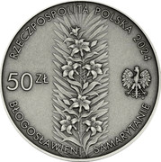 Poland 50 Zlotych (In Memory of the Ulma Family) 2024 50 ZŁ BŁOGOSŁAWIENI SAMARYTANIE RZECZPOSPOLITA POLSKA coin obverse