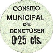 Spain 0.25 Centimos (Benetuser) CONSEJO MUNICIPAL DE BENETÚSER 0'25 CTS. coin obverse