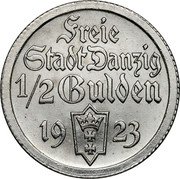 Poland 1/2 Gulden (Danzig Coin) KM# 144 FREIE STADT DANZIG 1/2 GULDEN 19 23 coin obverse Poland 1/2 Gulden (Danzig Coin) KM# 144 FREIE STADT DANZIG 1/2 GULDEN 19 23 coin obverse