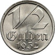 Poland 1/2 Gulden (Free City of Danzig) KM# 153 1/2 GULDEN 1932 coin reverse Poland 1/2 Gulden (Free City of Danzig) KM# 153 1/2 GULDEN 1932 coin reverse