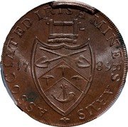 Ireland 1/2 Penny (Wicklow. Cronebane. Miners Arms) ASSOCIATED IRISH MINERS ARMS 17 89 coin obverse Ireland 1/2 Penny (Wicklow. Cronebane. Miners Arms) ASSOCIATED IRISH MINERS ARMS 17 89 coin obverse