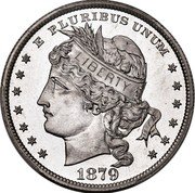 USA 100 Cents 1879 Goloid Metric Dollar. Pattern. Aluminium 1879  E PLURIBUS UNUM LIBERTY 1879 coin obverse USA 100 Cents 1879 Goloid Metric Dollar. Pattern. Aluminium 1879  E PLURIBUS UNUM LIBERTY 1879 coin obverse