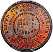 USA 100 Cents 1879 Goloid Metric Dollar. Pattern. 1879  UNITED STATES OF AMERICA GOLOID METRIC DOLLAR 15.3 G 236.7 S 28 C 14 GRAMS DEO EST GLORIA. 100 CENTS coin reverse USA 100 Cents 1879 Goloid Metric Dollar. Pattern. 1879  UNITED STATES OF AMERICA GOLOID METRIC DOLLAR 15.3 G 236.7 S 28 C 14 GRAMS DEO EST GLORIA. 100 CENTS coin reverse