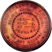USA 100 Cents 1880 Goloid Metric Dollar. Liberty head. Pattern 1880  UNITED STATES OF AMERICA GOLOID METRIC DOLLAR 15.3--G. 236.7--S. 28--C. 14 GRAMS DEO EST GLORIA. 100 CENTS coin reverse USA 100 Cents 1880 Goloid Metric Dollar. Liberty head. Pattern 1880  UNITED STATES OF AMERICA GOLOID METRIC DOLLAR 15.3--G. 236.7--S. 28--C. 14 GRAMS DEO EST GLORIA. 100 CENTS coin reverse