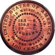 USA 100 Cents 1880 Goloid Metric Dollar.Pattern. 1880  UNITED STATES OF AMERICA GOLOID METRIC DOLLAR 15.3--G. 236.7--S. 28--C. 14 GRAMS DEO EST GLORIA. 100 CENTS coin reverse USA 100 Cents 1880 Goloid Metric Dollar.Pattern. 1880  UNITED STATES OF AMERICA GOLOID METRIC DOLLAR 15.3--G. 236.7--S. 28--C. 14 GRAMS DEO EST GLORIA. 100 CENTS coin reverse