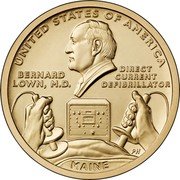 USA 1 Dollar (American Innovation .Maine) UNITED STATES OF AMERICA BERNARD LOWN, M.D. DIRECT CURRENT DEFIBRILLATOR MAINE coin reverse USA 1 Dollar (American Innovation .Maine) UNITED STATES OF AMERICA BERNARD LOWN, M.D. DIRECT CURRENT DEFIBRILLATOR MAINE coin reverse