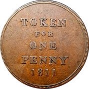 UK One Penny Birmingham. Edward Thomason 1811  TOKEN FOR ONE PENNY 1811 coin reverse