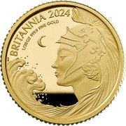 UK 1 Pound (Britannia and ocean wave.) H BRITANNIA 2024 1/20 OZ 999.9 FINE GOLD coin reverse UK 1 Pound (Britannia and ocean wave.) H BRITANNIA 2024 1/20 OZ 999.9 FINE GOLD coin reverse