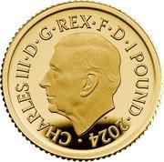 UK 1 Pound (Britannia and ocean wave.) MJ CHARLES III D G REX F D 1 POUND 2024 coin obverse UK 1 Pound (Britannia and ocean wave.) MJ CHARLES III D G REX F D 1 POUND 2024 coin obverse