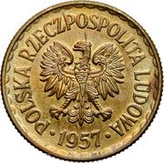 Poland 1 Zloty (Circulation Coin Trial Strike) KM# Pr26 POLSKA RZECZPOSPOLITA LUDOWA 1957 coin obverse Poland 1 Zloty (Circulation Coin Trial Strike) KM# Pr26 POLSKA RZECZPOSPOLITA LUDOWA 1957 coin obverse