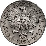 Poland 1 Zloty (Ears. Trial Strike) KM# Pr39 POLSKA RZECZPOSPOLITA LUDOWA 1958 coin obverse Poland 1 Zloty (Ears. Trial Strike) KM# Pr39 POLSKA RZECZPOSPOLITA LUDOWA 1958 coin obverse
