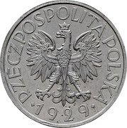 Poland 1 Zloty (Frame. Trial Strike. Proba at 1 O'clock) RZECZPOSPOLITA POLSKA 1929 coin obverse Poland 1 Zloty (Frame. Trial Strike. Proba at 1 O'clock) RZECZPOSPOLITA POLSKA 1929 coin obverse