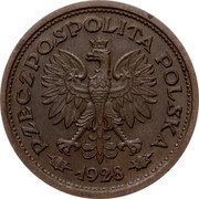 Poland 1 Zloty (Oak Leaves. Trial Strike) RZECZPOSPOLITA POLSKA 1928 coin obverse Poland 1 Zloty (Oak Leaves. Trial Strike) RZECZPOSPOLITA POLSKA 1928 coin obverse