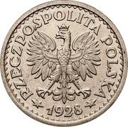 Poland 1 Zloty Pattern Coin 1928 KM# Pn302 RZECZPOSPOLITA POLSKA 1928 coin obverse Poland 1 Zloty Pattern Coin 1928 KM# Pn302 RZECZPOSPOLITA POLSKA 1928 coin obverse