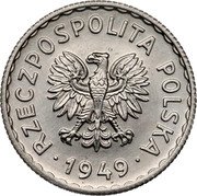 Poland 1 Zloty (Trial Strike) KM# Pr22 RZECZPOSPOLITA POLSKA 1949 coin obverse Poland 1 Zloty (Trial Strike) KM# Pr22 RZECZPOSPOLITA POLSKA 1949 coin obverse