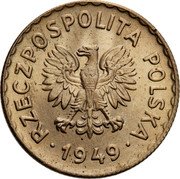 Poland 1 Zloty Trial Strike 1949  RZECZPOSPOLITA POLSKA 1949 coin obverse Poland 1 Zloty Trial Strike 1949  RZECZPOSPOLITA POLSKA 1949 coin obverse