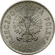Poland 1 Zloty (Wreath. Trial Strike) KM# Pr21 RZECZPOSPOLITA POLSKA 1949 coin obverse Poland 1 Zloty (Wreath. Trial Strike) KM# Pr21 RZECZPOSPOLITA POLSKA 1949 coin obverse