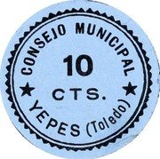 Spain 10 Centimos (Yepes) CONSEJO MUNICIPAL YEPES (TOLEDO) 10 CTS. coin obverse Spain 10 Centimos (Yepes) CONSEJO MUNICIPAL YEPES (TOLEDO) 10 CTS. coin obverse