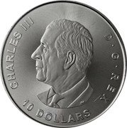 Canada 10 Dollars (Charles III Woolly Mammoth) CHARLES III D G REX 10 DOLLARS SR coin obverse